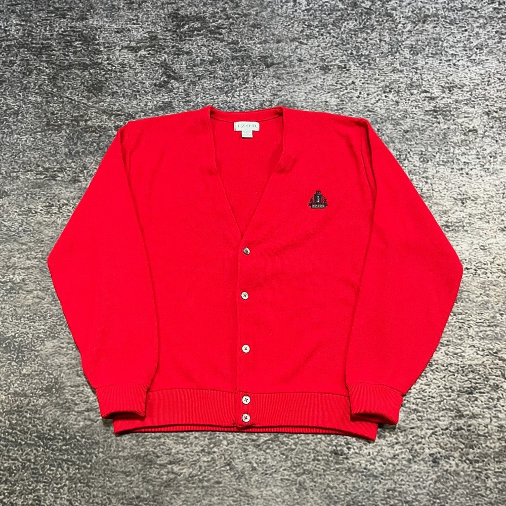 Vintage IZOD Cardigan‎ Sweater Size Large Red Made In USA 80s Preppy Grandpa